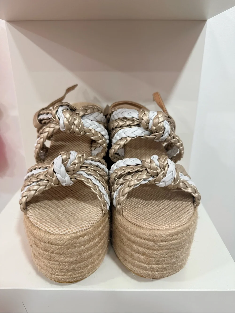 Woven Braided Platform Sandals - White & Beige